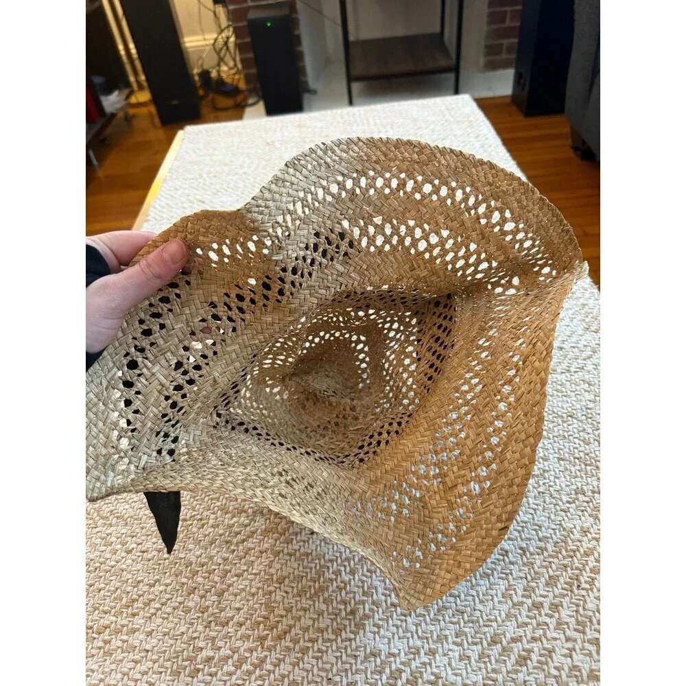 Woven Straw Sun Hat with Black Ribbon Bow